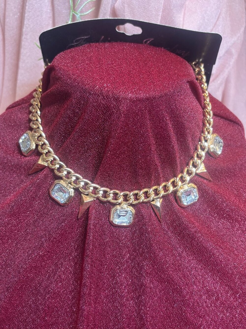 Juicy couture inspired statement necklace with rhinestones.